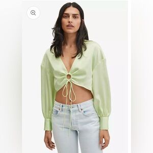 NWT Mango Light Green Tie-Front Blouse